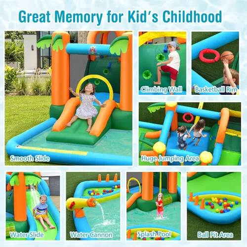 Miniatura 3 de Costzon - Casa infllable 7 en 1 con dos toboganes de agua, pared para escalar zona de salto, hoyo de pelotas, borde de baloncesto, piscina