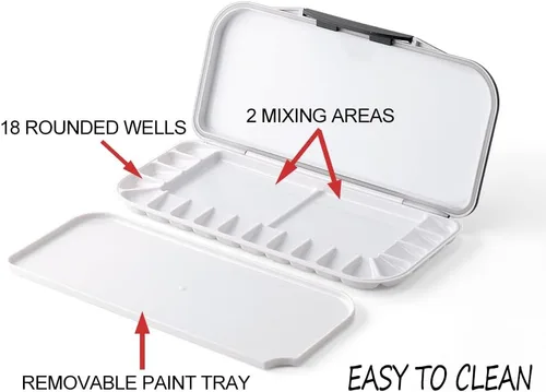 Miniatura 4 de Transon - Paleta de acuarela plegable con tapa de 18 cavidades, 2 áreas de mezcla y 1 bandeja de mezcla grande. También para paleta de pintura