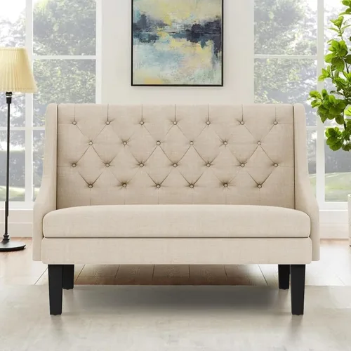 Miniatura 2 de Banco Settee con Respaldo Mini Sofá para Comedor Sala de Estar Entrada Moderno Banquette Tapizado con Botones Capitoné Loveseat Sofá con Patas