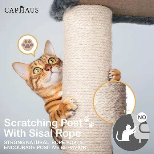 Miniatura 5 de CAPHAUS Árbol de Actividad para Gatos Extra Ancho y Alto con Dos Perchas Superiores, Postes Rascadores, Torre de Juego Multinivel para Lindos Gatos
