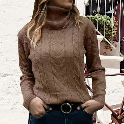 Miniatura 3 de Suéter de cuello alto falso para mujer, manga larga abombada, dobladillo derramado, moda de otoño, talla grande, suéter tipo túnica