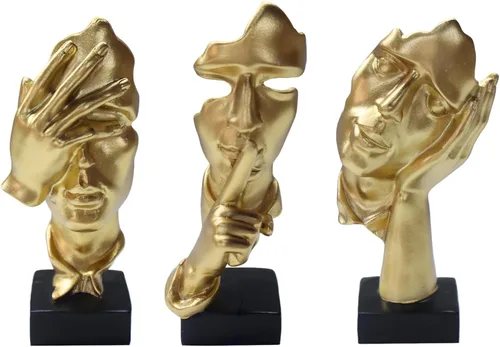 Miniatura 8 de aboxoo 3 piezas Estatua del pensador, Figura de arte abstracto El silencio es oro, Esculturas modernas de resina No oír, No ver, No hablar