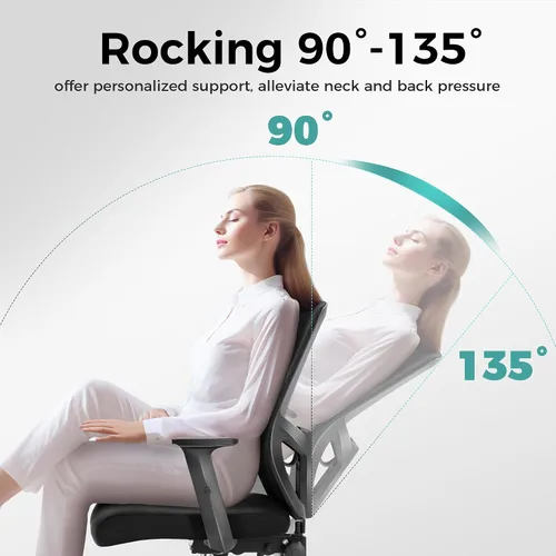 Miniatura 6 de ALPHA HOME Silla de oficina ergonómica, silla de computadora de malla con respaldo medio con soporte lumbar, taburete ejecutivo con reposabrazos