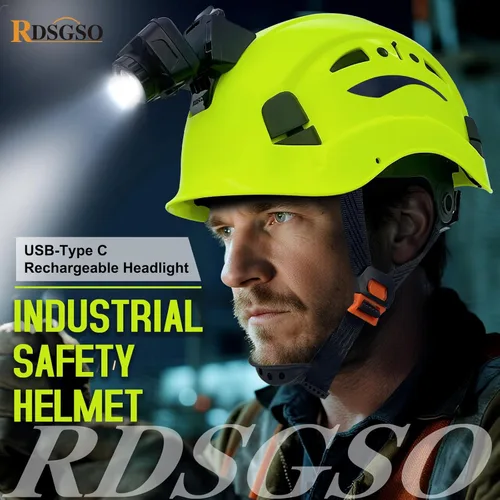 Miniatura 2 de Casco de seguridad industrial con luz RGS-8C rejillas de ventilación ajustables, transpirables, ligeros, cascos con faros delanteros para Faro