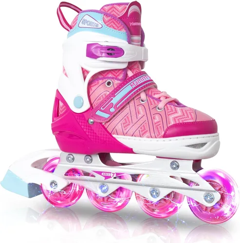 MammyGol Patines en línea para niños y niñas Patines ajustables con ruedas iluminadoras Patines para principiantes 2-Rosado