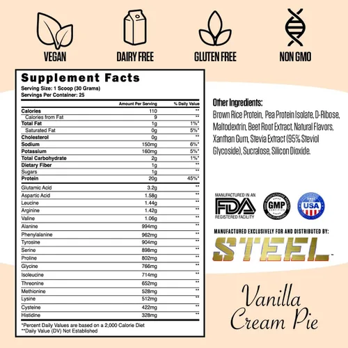 Miniatura 2 de Suplementos de acero Veg-PRO, proteína de chícharo vegetal, aislado en polvo, suplemento natural orgánico vegano 680.38 g (1.5 libras).