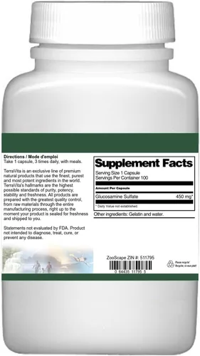 Miniatura 3 de Terravita Sulfato de Glucosamina - 450 mg (100 Cápsulas, ZIN: 511795)