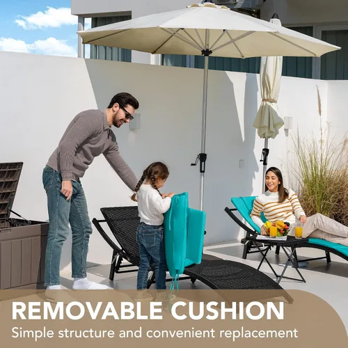 Miniatura 7 de Devoko Juego de tumbonas para patio al aire libre de ratán con respaldo ajustable, 3 piezas acolchadas para patio plegable con mesa plegable (azul)