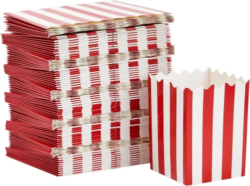 Miniatura 6 de Juvale Paquete de 100 mini cajas de palomitas de maíz rojas y blancas para fiestas, contenedores de papel a granel para decoraciones nocturnas