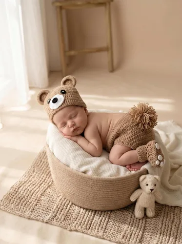 Miniatura 21 de Accesorios para sesión de fotos de bebé recién nacido, sombrero de punto de ganchillo, disfraz, sombrero de rayas, pantalones, mono, accesorios