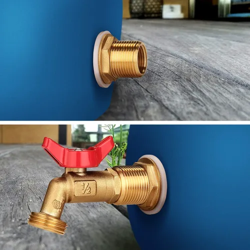 Miniatura 4 de WADEO Espiga de barril de lluvia, grifo de agua de latón con accesorio de mamparo, kit de grifo de agua de lluvia con cinta de rosca