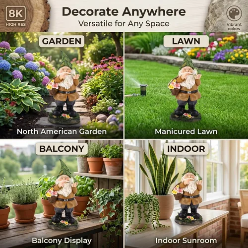 Miniatura 6 de DUSVALLY Estatua de gnomo de jardín, decoración de jardín de gnomo al aire libre con rana y cesta de flores, decoración de patio de resina