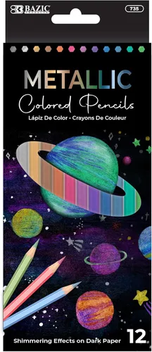 BAZIC Products Lápices de colores metálicos, 12 tonos brillantes, juego de lápices preafilados para dibujar y colorear, suministros de arte