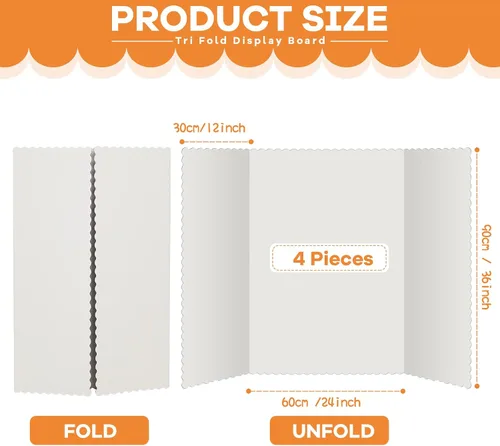 Miniatura 2 de Henoyso 4 piezas de 36 x 48 pulgadas de tablero de póster blanco de triple pliegue grande, tablero de presentación desplegable de papel duro blanco