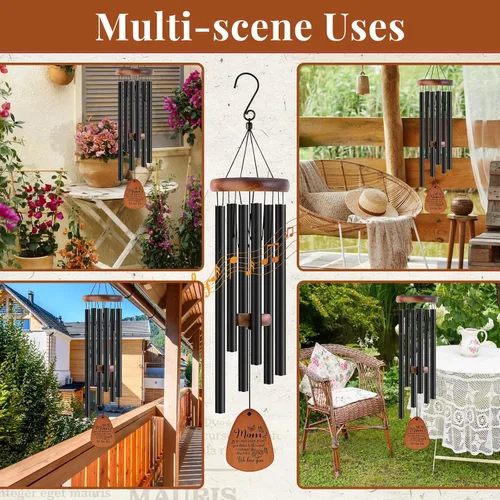 Miniatura 2 de JOBOSI Ramo de la madre, carillón de viento conmemorativo con tubo negro, regalos decorativos, adecuado para interiores y exteriores, perfecto