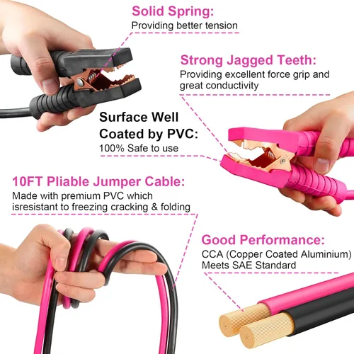 Miniatura 5 de Kit de emergencia en carretera para vehículos, con aspiradora de coche inflable 4 en 1, cables de puente rosa, kit de primeros auxilios, cuerda