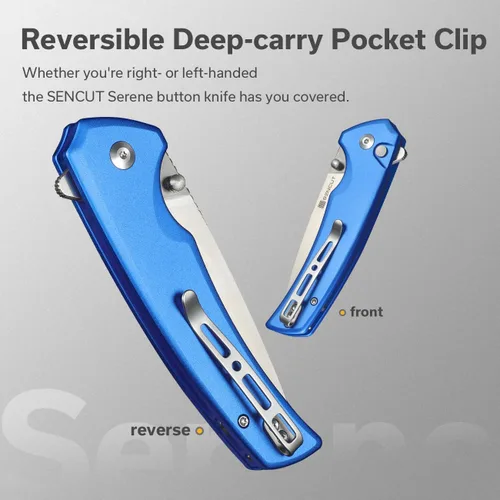 Miniatura 5 de Navaja de bolsillo con botón de bloqueo de Sencut para EDC, navaja plegable serena, muesca para el pulgar y abridor plegable, mango de aluminio