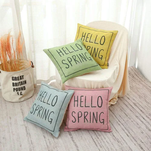 Miniatura 8 de TRENDIN Hola Spring Fundas de almohada 18.0 x 18.0 in Granja de madera Decoración de Pascua Vacaciones Funda de cojín cuadrada para sofá sofá