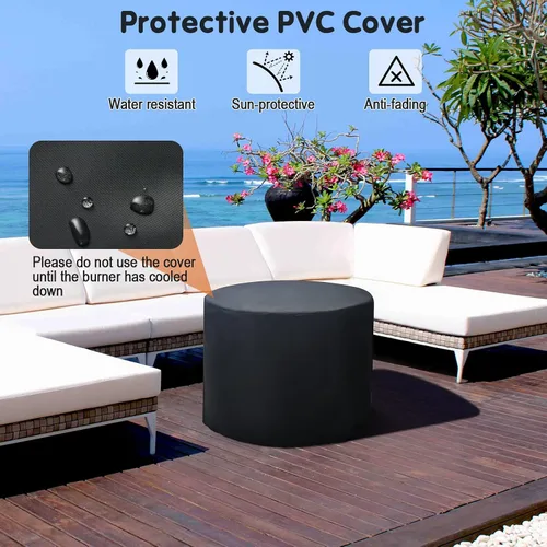 Miniatura 7 de Tangkula Patiojoy - Mesa redonda para fogata de 32 pulgadas, mesa de fuego de gas propano de 30,000 BTU con gafas de fuego y cubierta de PVC, mesa