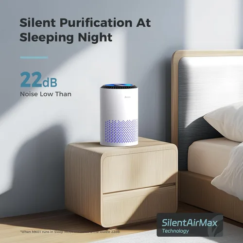 Miniatura 3 de AROEVE Purificadores de aire para dormitorio y hogar, filtro de 3 capas para humo, polen, alergias, caspa de mascotas, olor, modo de sueño para un