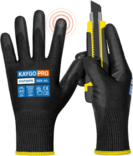 Miniatura 82 de KAYGO KG11PB - Guantes de seguridad con revestimiento delgado de poliuretano, tejido sin costuras, agarre suave en palma y dedos, para trabajo Verde