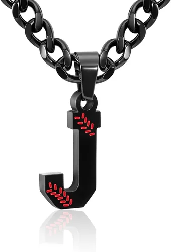 Miniatura 50 de Avotto Collar de béisbol con letra inicial de la A a la Z para niños y hombres, cadena cubana de acero inoxidable resistente que no se decolora