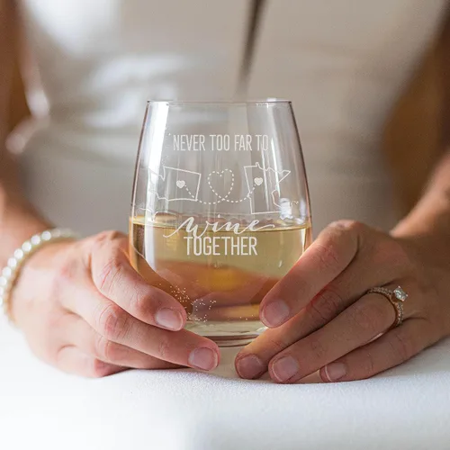 Miniatura 4 de Never Too Far To Wine Together - Copa de vino personalizable de 15 onzas sin tallo para regalos de amistad a larga distancia, regalos personalizados