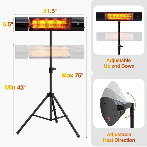 Miniatura 4 de Outdoot Calentador eléctrico, calentador eléctrico de patio para uso en exteriores/interiores, montado en la pared o trípode, calentador infrarrojo