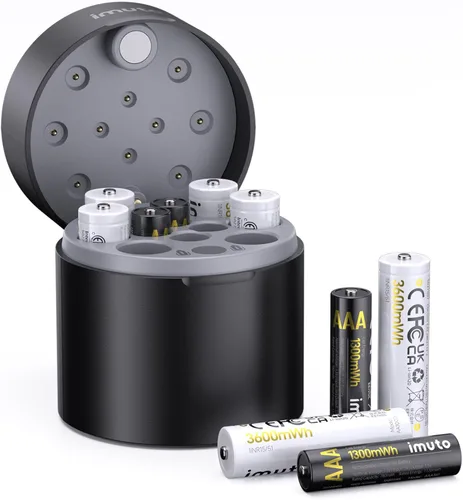 Miniatura 16 de imuto Baterías recargables AA, baterías de litio de 2500 mWh AA, paquete de 4, salida de 1.5 V 2 A, doble batería, vida útil de más de 1600 ciclos