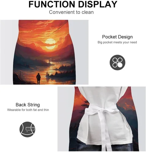 Miniatura 6 de Sunset Art Aprons Waterproof Cooking Kitchen Apron Unisex Adjustable Bib Apron with Pocket Restaurant Chef Works Aprons for Waitress Waiter