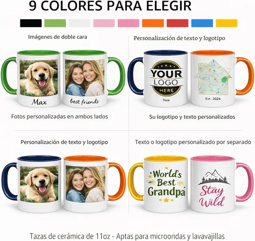Miniatura 5 de Taza de café personalizada de cerámica de 11 onzas – Añade foto, texto o logotipo Taza de imagen personalizada, impresión a doble cara, apta