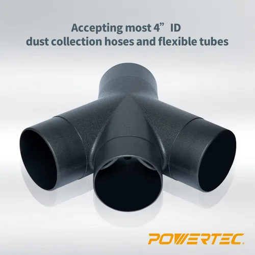Miniatura 4 de POWERTEC 70275 Montaje de recolección de polvo de 3 vías con diseño en forma de Y para manguera y puño de 4 pulgadas
