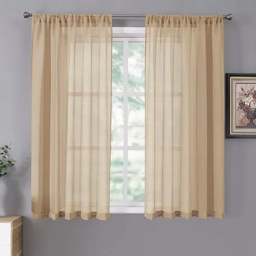 Miniatura 29 de Tollpiz - Juego de 2 paneles de cortinas de velo traslúcidas para media ventana, cortas, con textura de lino y bolsillo para cortinero, filtran