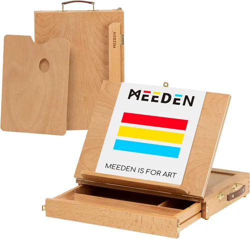 MEEDEN Caballete de Caja de Bocetos de Mesa - Caballete de Madera de Haya Maciza Portátil para Tablero de Mesa, Tablero de Dibujo y Bocetos con