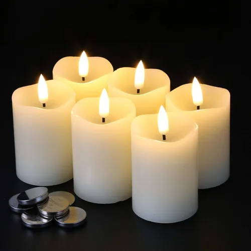 Eywamage - Velas votivas sin llama con temporizador, de 5 x 8 cm, velas LED parpadeantes de pilar pequeñas, baterías incluidas, decoración navideña