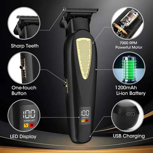 Miniatura 3 de Zesuti Juego de cortapelos de peluquero inalámbrico para hombres, kit profesional de corte de pelo y recortadora de hoja en T sin espacio y Negro 949