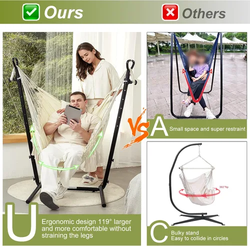 Miniatura 3 de Hamaca con soporte incluido con soporte para teléfono, silla doble colgante, macramé, estilo boho, hecha a mano, columpio ajustable para interiores