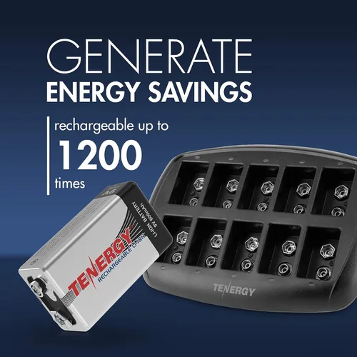 Miniatura 5 de Tenergy Baterías 9V 600mAh 10PCS Li-ion 9 voltios baterías recargables con 10 ranuras Li-ion 9V cargador de batería para alarma de humo/detector