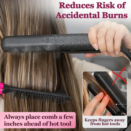 Miniatura 4 de Peine de Alisado de Cabello HerStyler - Peine Alisador para Plancha - Facilita el Estilo - Obtén Cabello Lacio en Minutos (Rosa)
