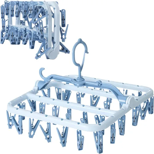 Miniatura 6 de Foshine Tendedero plegable con 32 clips de secado a prueba de viento, gancho para ropa interior, clip de plástico para ropa interior para calcetines
