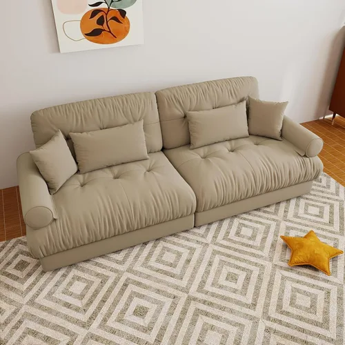 Miniatura 94 de Sofá modular de gran tamaño de 94 pulgadas, sofás seccionales grandes de color beige y blanco para sala de estar, juego de sofá de terciopelo, sofás