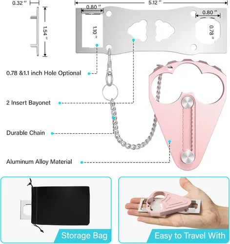 Miniatura 6 de Cerradura de puerta portátil para seguridad de puerta de hotel, cerraduras de puerta de hotel de metal para seguridad de viajeros, cierres y pernos