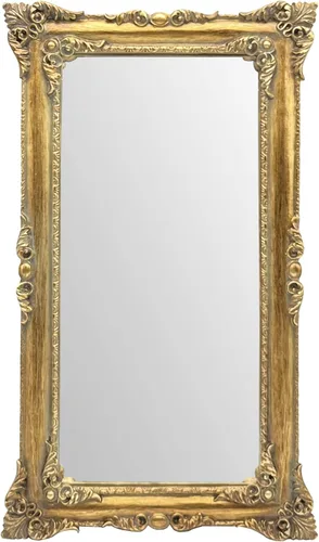 JANDERART Espejo vintage dorado de 8 x 14 pulgadas, espejo decorativo adornado antiguo para escritorio y pared, pequeño espejo de tocador para