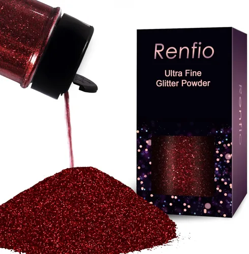 Renfio Polvo de purpurina ultra fina de resina metálica de 2.11 onzas (60g) de copos de PET para manualidades, lentejuelas de 1/128 pulgadas, chips