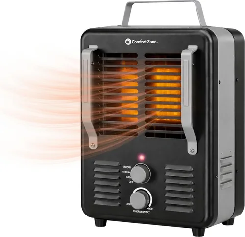 Miniatura 7 de Comfort Zone Calentador eléctrico portátil de 1,500 vatios estilo Milkhouse con termostato ajustable, protección contra sobrecalentamiento e Negro