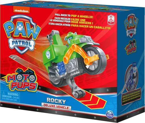 Miniatura 8 de Paw Patrol, Moto Pups Moto Deluxe de Rocky con vehículo de motocicleta de tracción que hace piruetas y figura de juguete