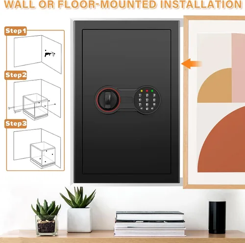 Miniatura 7 de [23.6 pulgadas de alto] Caja fuerte grande con luz LED, caja fuerte antirrobo para el hogar con teclado digital, llaves de repuesto y 3 estantes