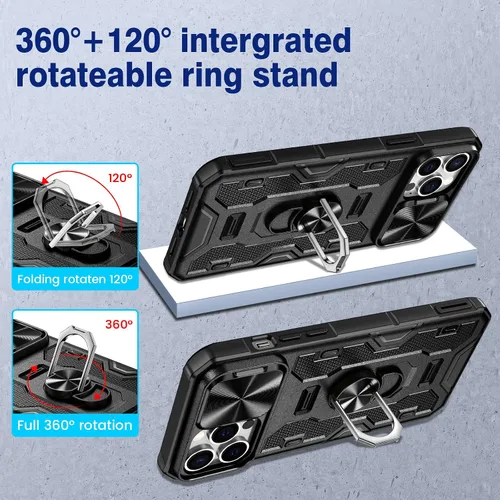 Miniatura 3 de VEGO Funda para iPhone 13 Pro Max/iPhone 12 Pro Max con soporte, cubierta deslizante para cámara y funda con clip para cinturón, funda protectora