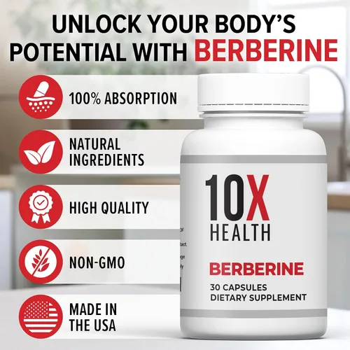 Miniatura 5 de 10X Health Suplemento de berberina de 500 mg – Contiene suplemento de dihidroberberina para una mejor absorción – Apoya los suplementos de salud