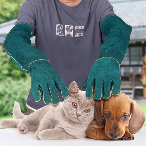 Miniatura 2 de Guantes de manejo de animales, a prueba de mordeduras, de cuero de 23.7 pulgadas, a prueba de mordidas, para agarrar reptiles, aseo, viajes al